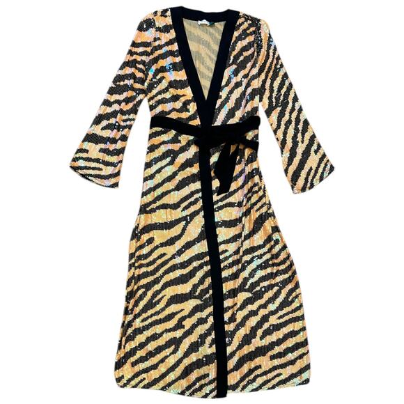 RIXO London Gigi Midi Sequin Dress In Tiger - Picture 3 of 13